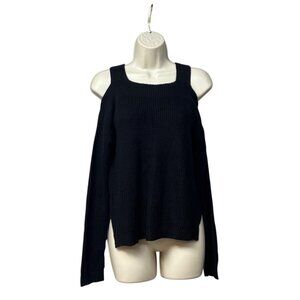 Hooked Up by I.O.T Junior’s Cold Shoulder Hi-Low Sweater, Black, Sz. L